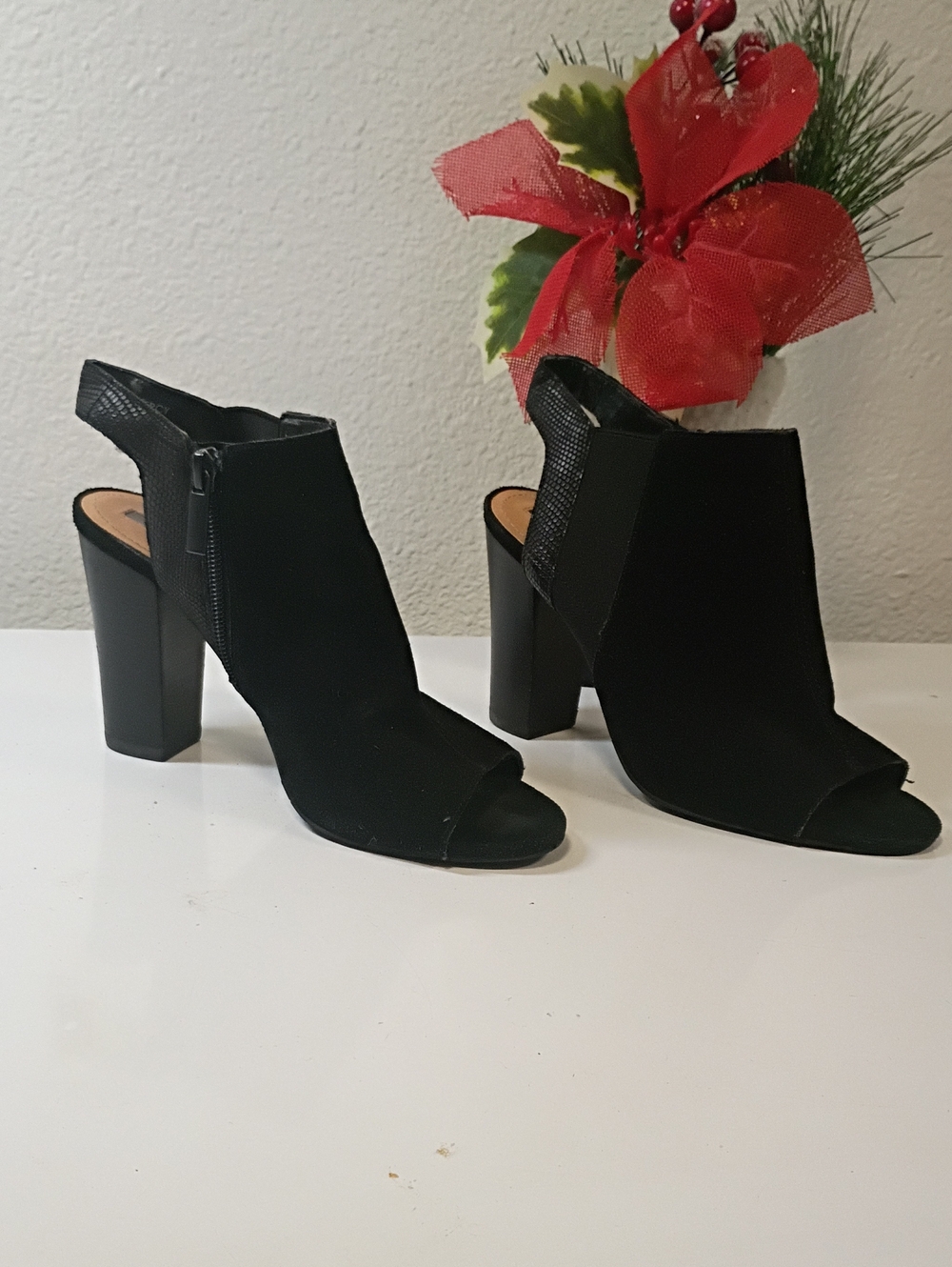 Tahari Black Open-Toe Block Heel Booties